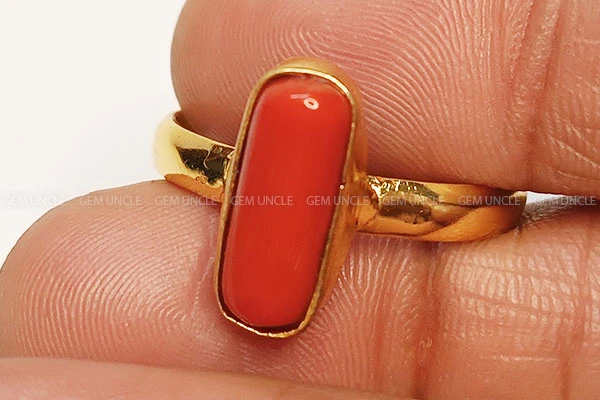 red coral stone ring Panchdhatu