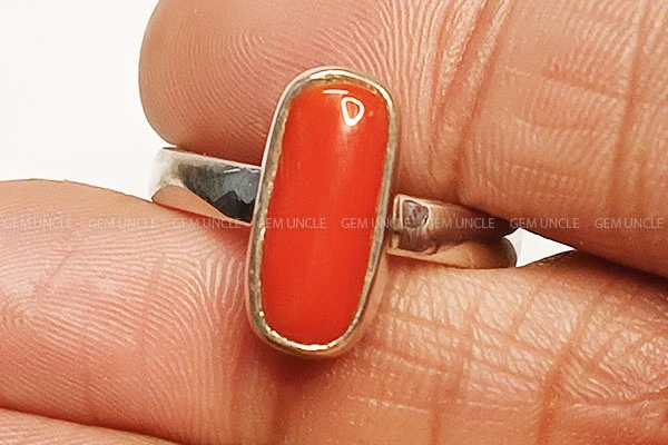 red coral stone ring silver